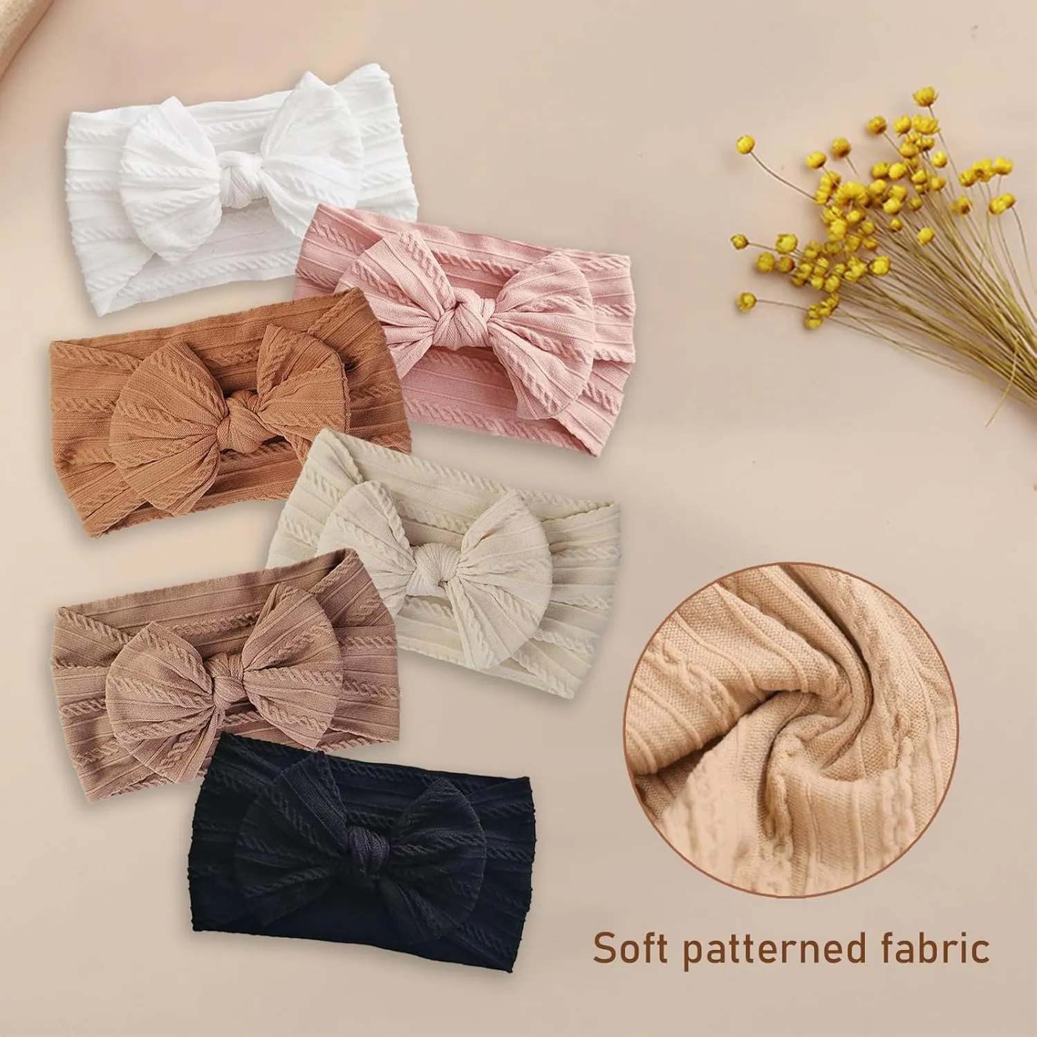 6PCS Baby Headbands, Girls Headbands with Bows, Soft Stretchy Nylon Hair Bands Hair Accessories for Newborn Infant Toddler