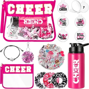 9 Pcs Cheerleader Gifts for Girls Cheer Makeup Bag 20oz Water Bottle Cheerleading Scrunchie Mirror Keychain Charm Bracelet Stickers for Senior Night Cheerleader Gifts Cheer Accessories Stuff