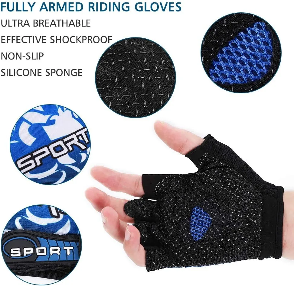 Accmor Cycling Gloves for Women Men, Half Finger Bike Gloves, Road Bicycle Gloves, Shock-Absorbing Anti-Slip Breathable Motorcycle Mountain Bike Gloves for Men Women Adults
