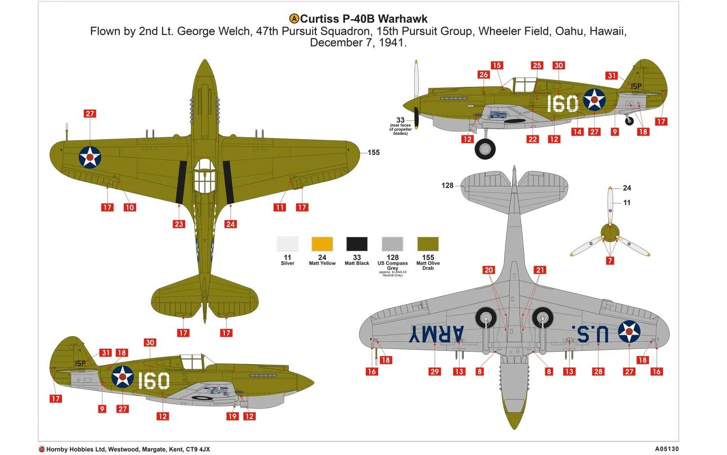 Airfix 1/48 US Curtiss P-40B Warhawk A05130
