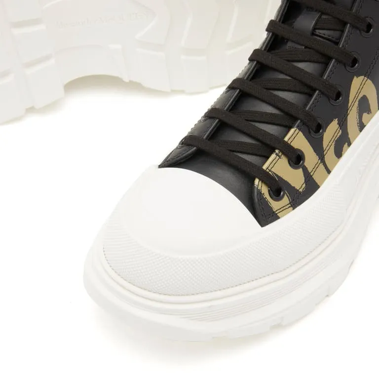 Alexander Mcqueen Tread Slick Graffiti Boots, Black/White
