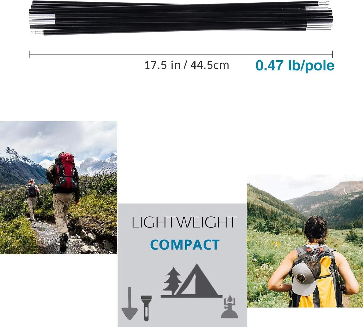 Aluminum Tent Poles Replacement, Fits Both Female and Male Ends, Lightweight Tent Pole Repair Kit, 7001 Aluminum Alloy T6 Heated