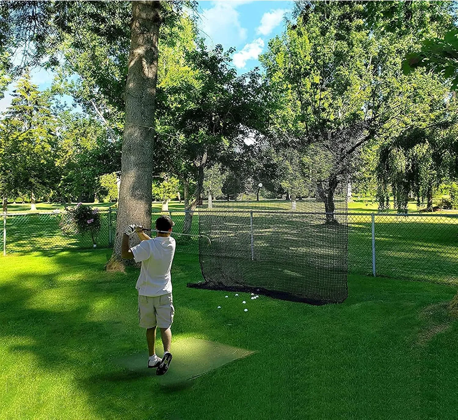Aoneky Golf Hitting Practice Net 10ft x10ft/10ft x15ft, 1" x1'' Square Mesh, Rope 3mm - Golf Training Netting Barrier Baseball Football Backstop Net Indoor Outdoor Garden
