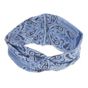 Assorted Paisley Print Wide Bandana Knot Headbands Criss Cross Head Wrap Hair Band (Blue)