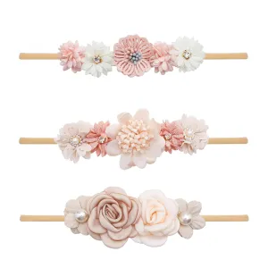 Baby Girl Headbands Nylon Flower Elastic Hairbands 3pcs Hair Accessories Gift for Newborn Infant Toddlers (17A#)