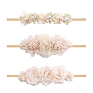 Baby Girl Headbands Nylon Flower Elastic Hairbands 3pcs Hair Accessories Gift for Newborn Infant Toddlers (19A#)