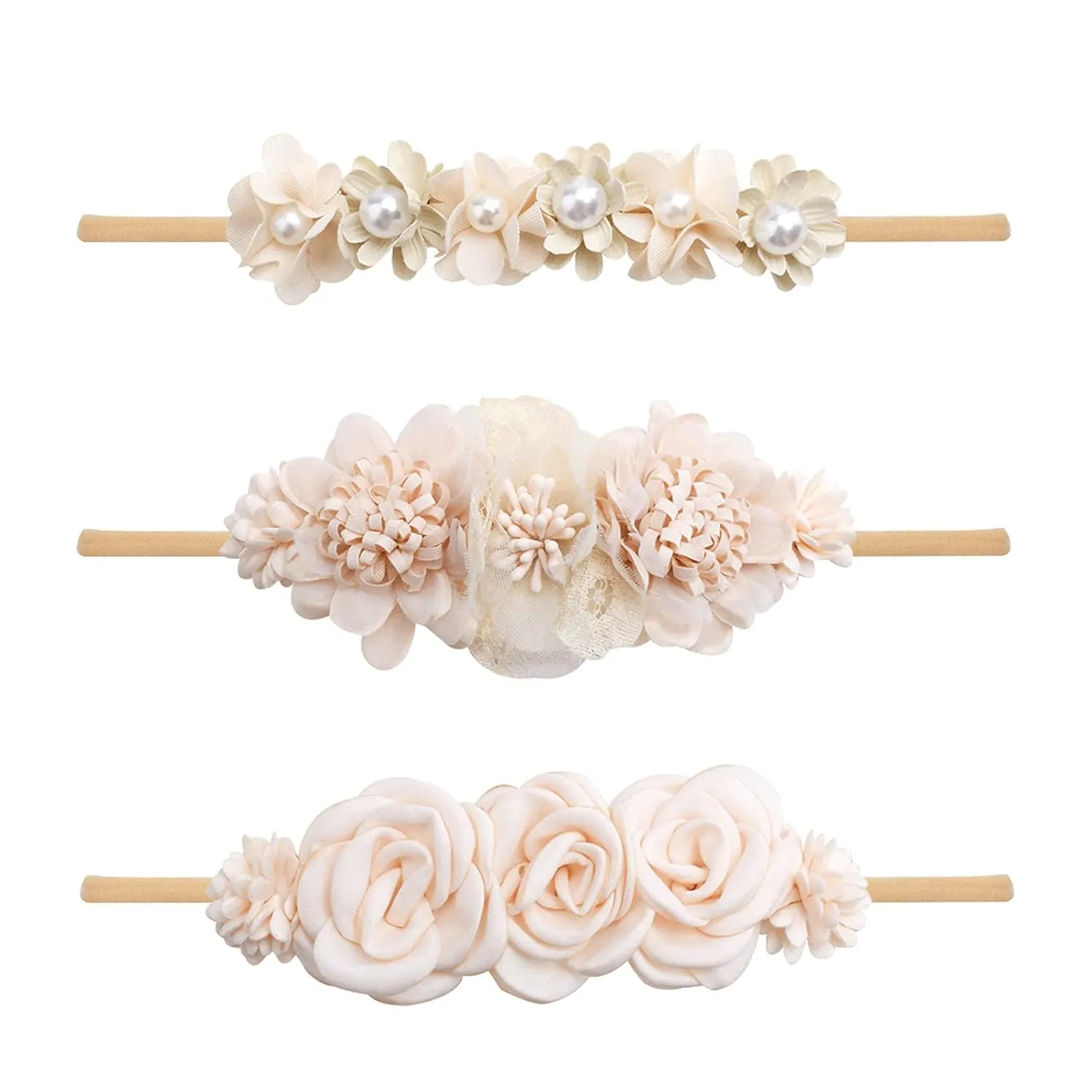 Baby Girl Headbands Nylon Flower Elastic Hairbands 3pcs Hair Accessories Gift for Newborn Infant Toddlers (19A#)