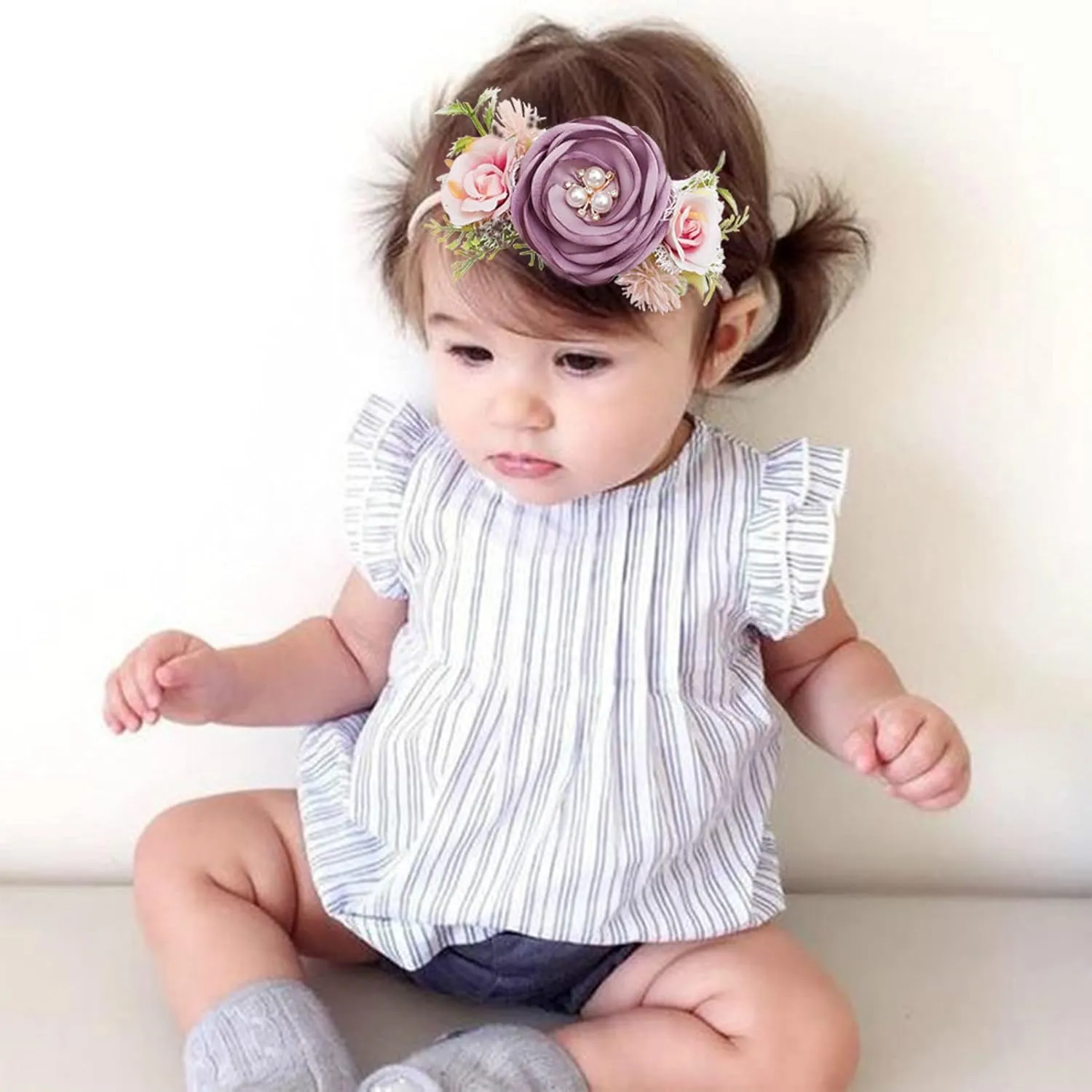 Baby Girl Headbands Nylon Flower Elastic Hairbands 3pcs Hair Accessories Gift for Newborn Infant Toddlers (YM4)