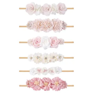 Baby Girl Headbands Nylon Flower Elastic Hairbands 6pcs Hair Accessories Gift for Newborn Infant Toddlers