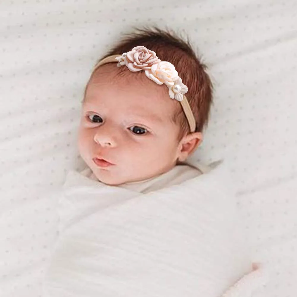 Baby Girl Headbands Nylon Flower Elastic Hairbands 6pcs Hair Accessories Gift for Newborn Infant Toddlers