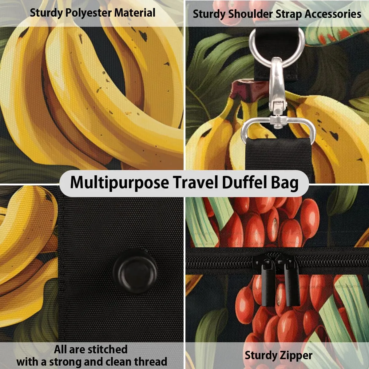 Bananas Palm Leaves Foldable Lightweight Duffle Bag for Travel - Waterproof Carry On Bags for Airplanes, Travel Duffel Bags for Gym, Weekend