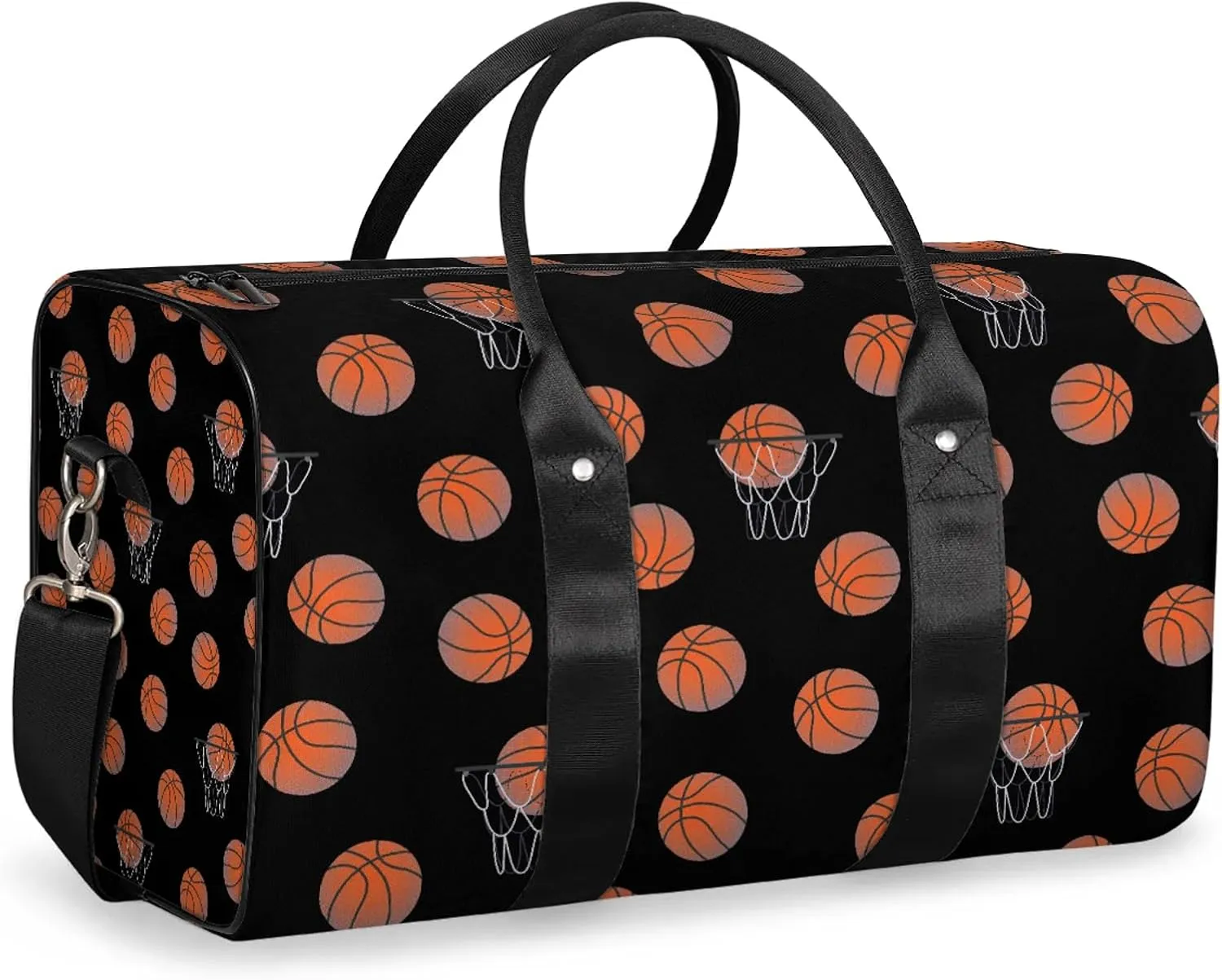 Basketball Travel Duffle Bag, Weekender Bags for Women Men Black Carry on Overnight Bag Waterproof Gym Bags, Hospital Bag for Labor and Delivery