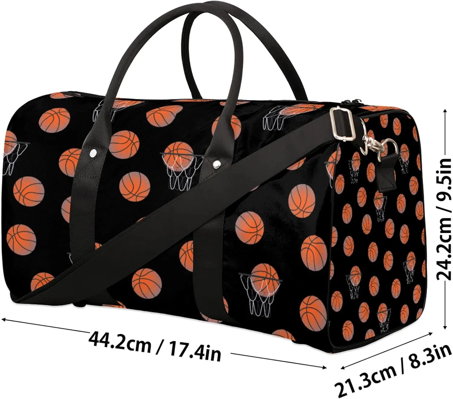 Basketball Travel Duffle Bag, Weekender Bags for Women Men Black Carry on Overnight Bag Waterproof Gym Bags, Hospital Bag for Labor and Delivery