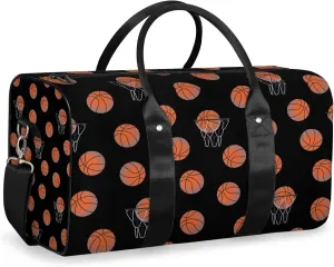 Basketball Travel Duffle Bag, Weekender Bags for Women Men Black Carry on Overnight Bag Waterproof Gym Bags, Hospital Bag for Labor and Delivery