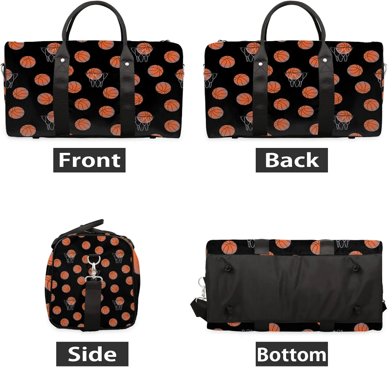 Basketball Travel Duffle Bag, Weekender Bags for Women Men Black Carry on Overnight Bag Waterproof Gym Bags, Hospital Bag for Labor and Delivery