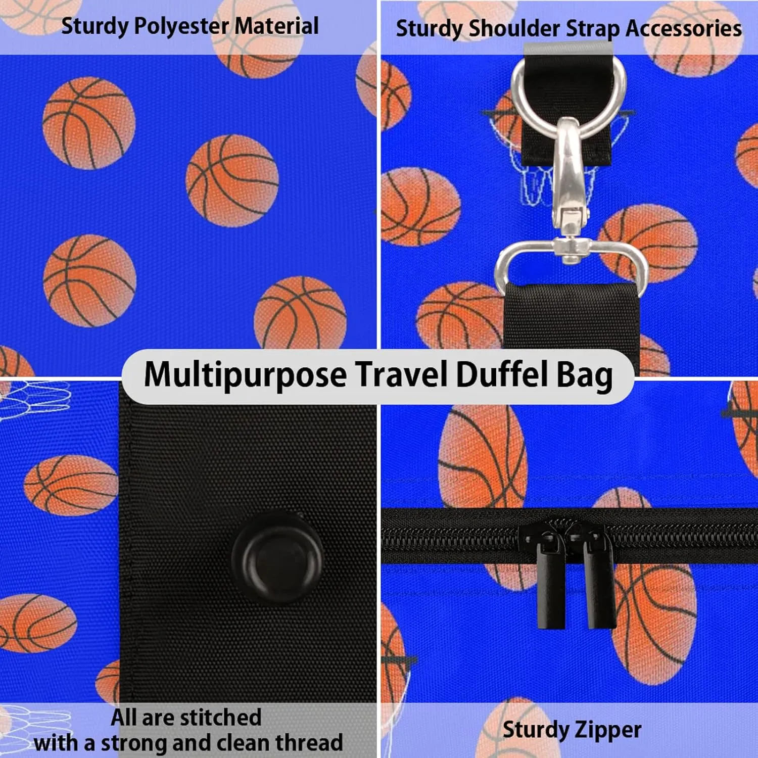 Basketball Travel Duffle Bag, Weekender Bags for Women Men Blue Carry on Overnight Bag Waterproof Gym Bags, Hospital Bag for Labor and Delivery