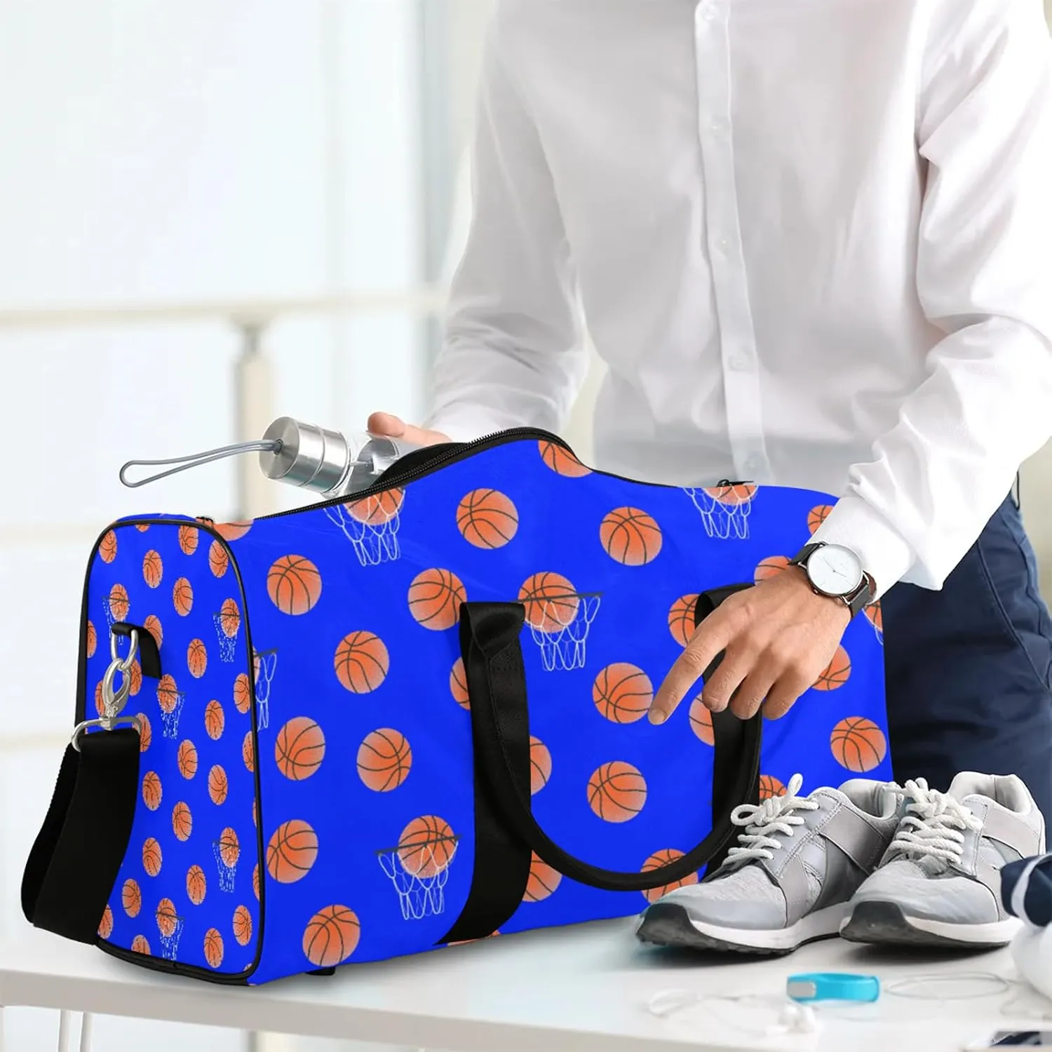 Basketball Travel Duffle Bag, Weekender Bags for Women Men Blue Carry on Overnight Bag Waterproof Gym Bags, Hospital Bag for Labor and Delivery