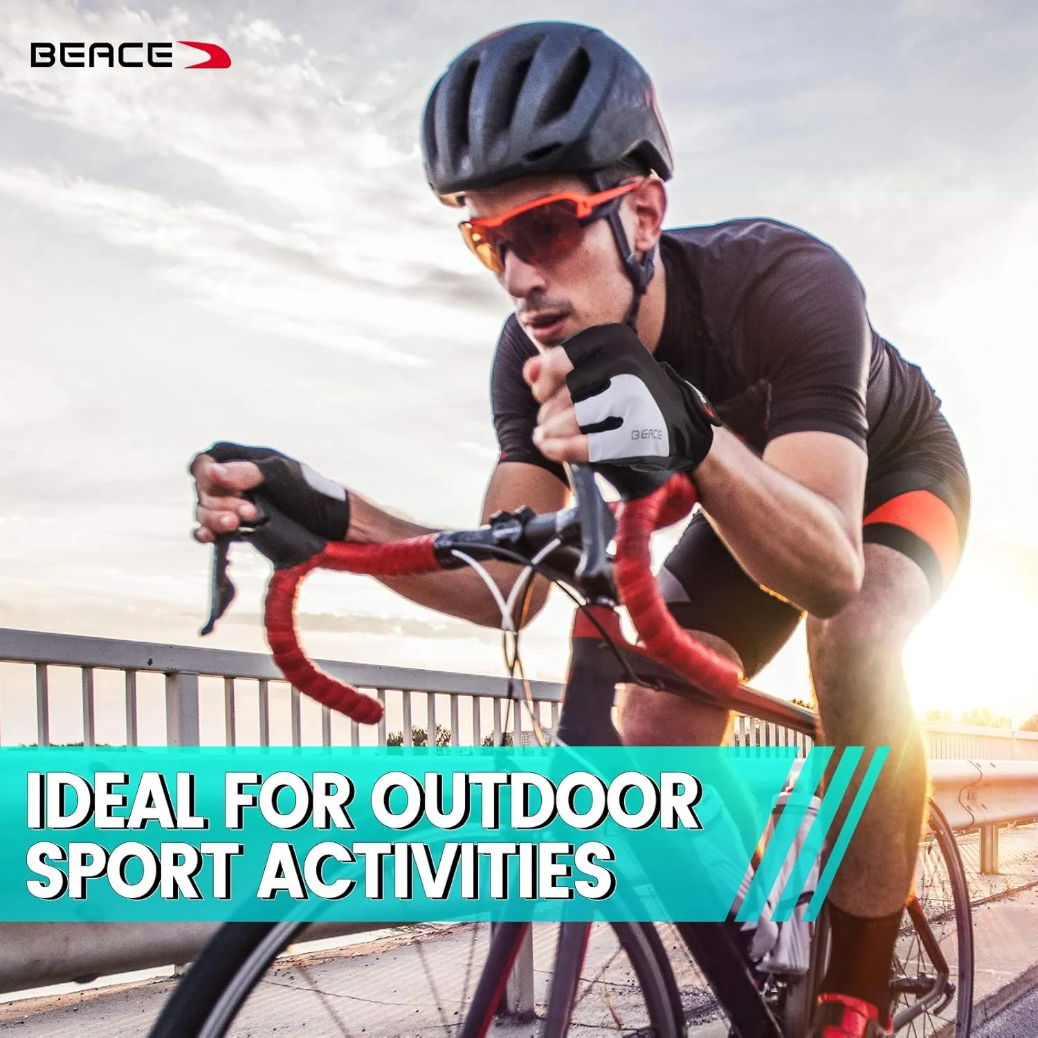 BEACE Gloves for Cycling Bike Biking Half Finger Road Bicycle for Men and Women-5MM Breathable Anti-Slip Shock-Absorbing Pad Gym Motorcycle Light Weight Mountain Bike Gloves