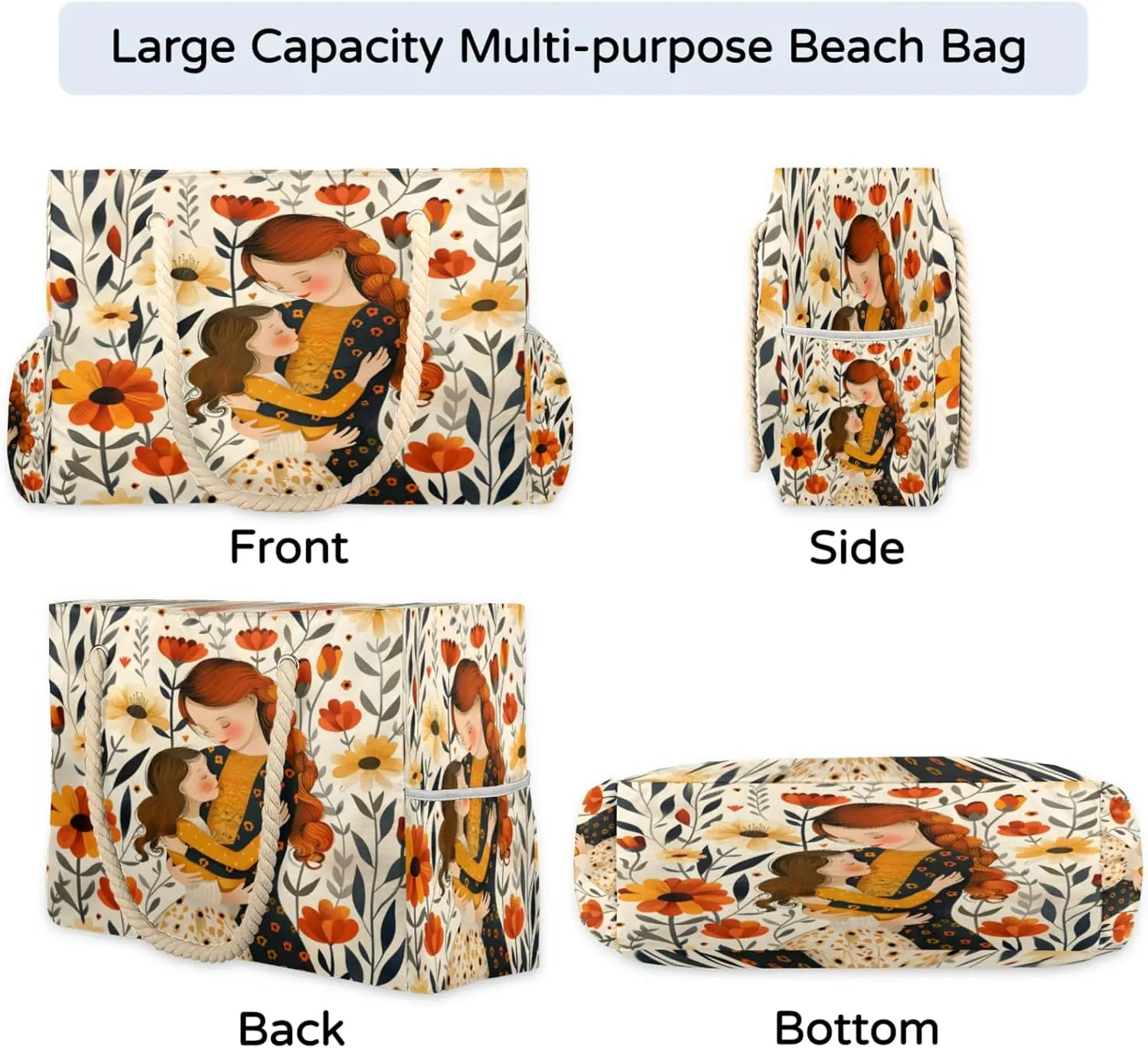 Beach Bags for Women Large Beach Tote Bag, Waterproof Sandproof Swim Pool Bag with Zipper