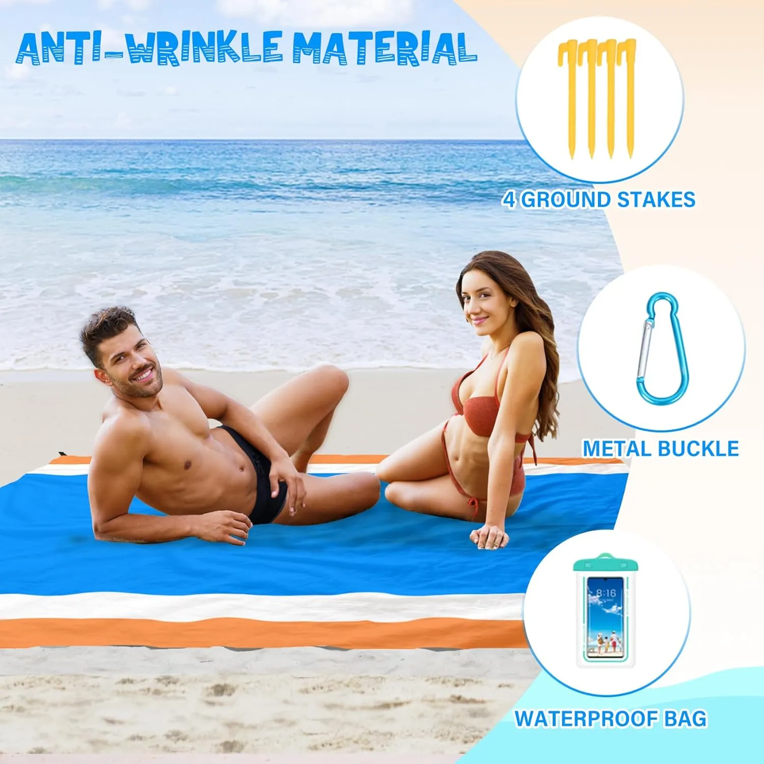 Beach Blanket Waterproof Sandproof 1-7 Adult Oversized 78 ''  81 '' Lightweight Durable Compact Sand Free Beach Mat for Travel Camping Hiking Picnic Blanket
