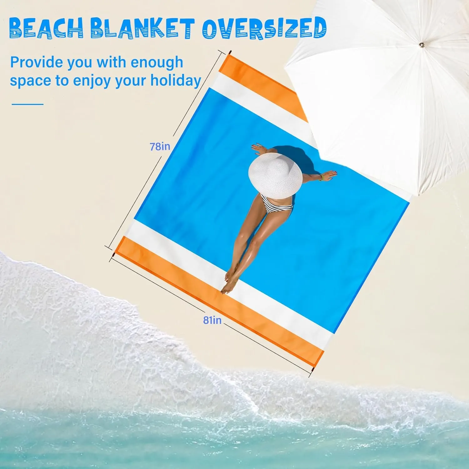 Beach Blanket Waterproof Sandproof 1-7 Adult Oversized 78 ''  81 '' Lightweight Durable Compact Sand Free Beach Mat for Travel Camping Hiking Picnic Blanket