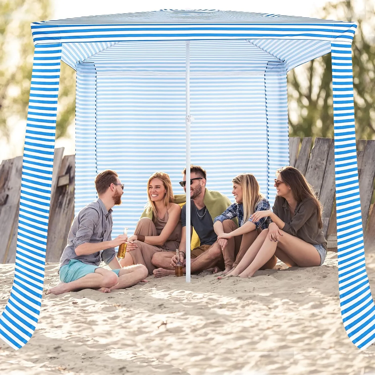 Beach Cabana, 6.7 x 6.8 Easy to Set up Beach Tent w/ Adjustable Height, Detachable Sidewall, Carry Bag, 4 Sandbags, NP10352BL Sun Shelter