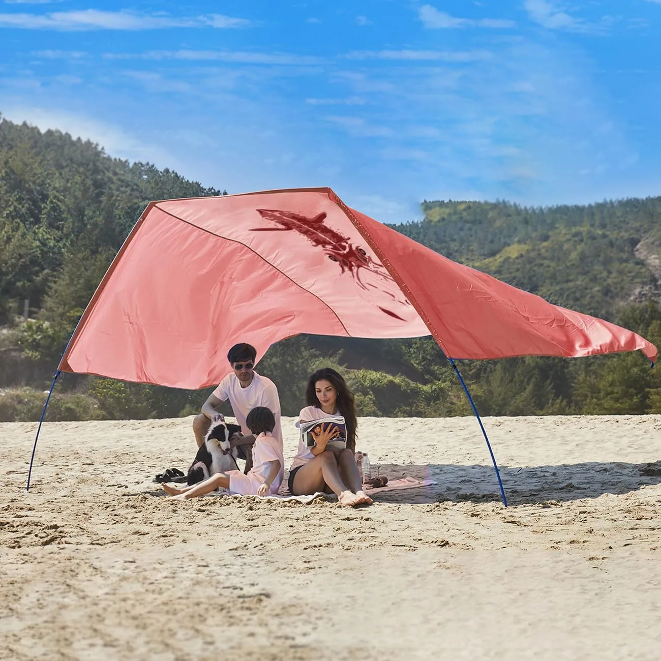 Beach Wind Shade Canopy, Shade Sun Shelter Tent for Beach, Backyard, Grassland, Park, Light Weight, Easy Set Up, 150 Sq. Ft. of Shade for 3-6 People, Burnt Coral