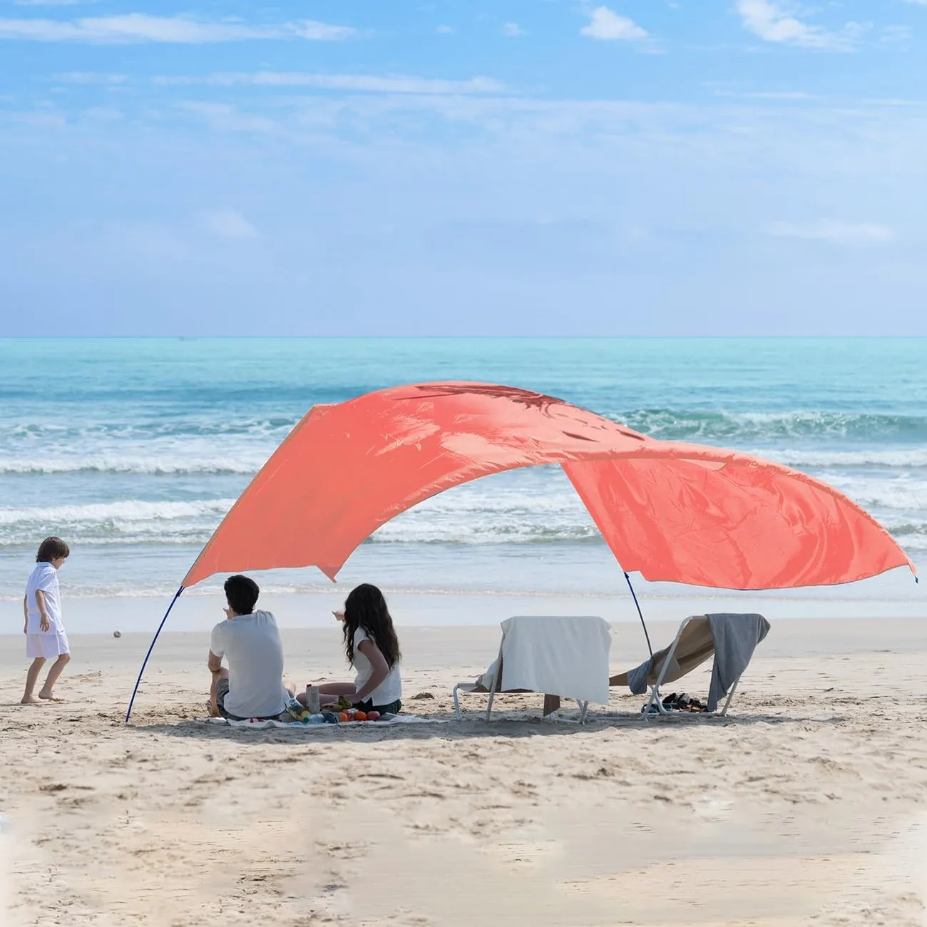 Beach Wind Shade Canopy, Shade Sun Shelter Tent for Beach, Backyard, Grassland, Park, Light Weight, Easy Set Up, 150 Sq. Ft. of Shade for 3-6 People, Burnt Coral