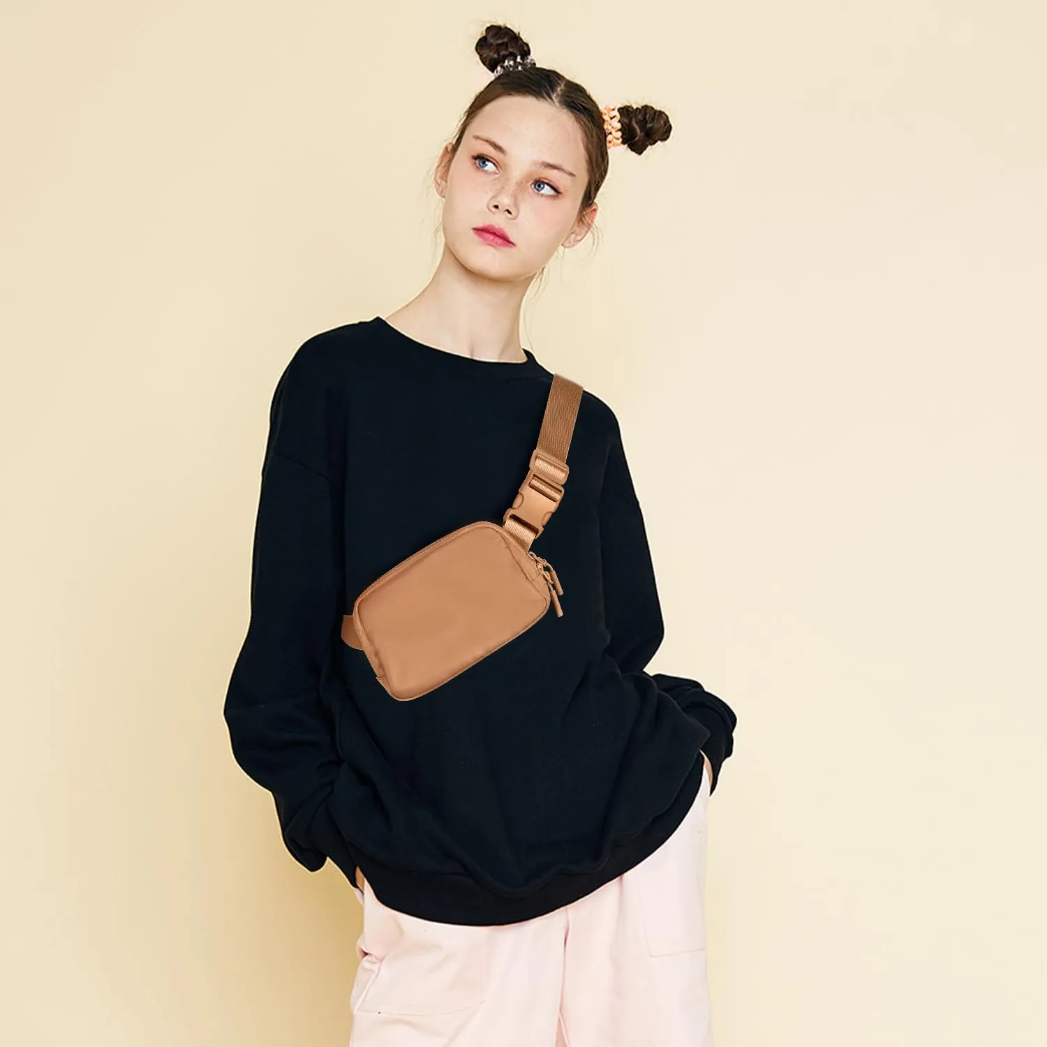 Belt Bag Fanny Packs for Women Crossbody Bags Two-Way Zip Closure Fashion Waist Packs with Adjustable Strap Teen Girl Gifts Trendy Stuff Gifts for Women Teenage Girls(Brown)