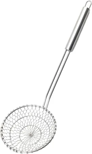 Best Utensils Asian Kitchen Stainless Steel Spider Strainer Professional Wire Skimmer with Spiral Mesh (5-Inch Strainer Basket)