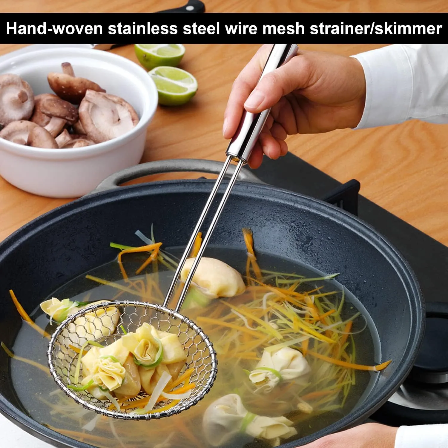 Best Utensils Asian Kitchen Stainless Steel Spider Strainer Professional Wire Skimmer with Spiral Mesh (5-Inch Strainer Basket)