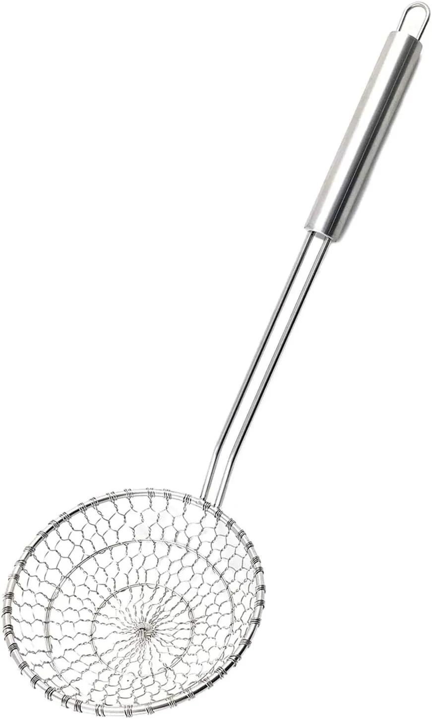 Best Utensils Asian Kitchen Stainless Steel Spider Strainer Professional Wire Skimmer with Spiral Mesh (5-Inch Strainer Basket)