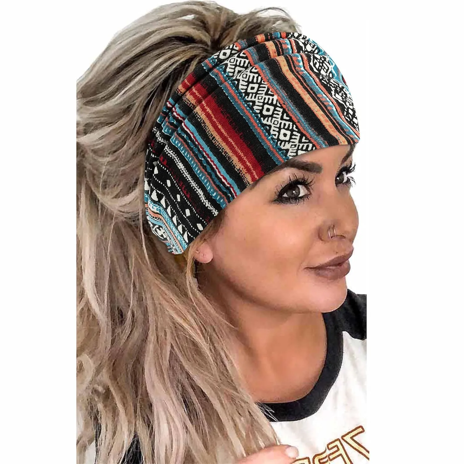 Boho Headbands For Women Wide Head Bands Non Slip Turban Knotted Headwraps African Fashion Sweatbands Workout Bandana Headband Stretchy Scarf Hairband for Women's Hair 6 Pack