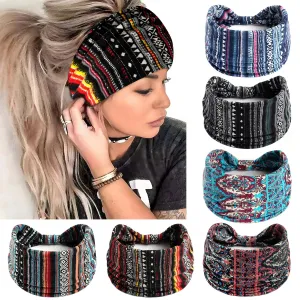 Boho Headbands For Women Wide Head Bands Non Slip Turban Knotted Headwraps African Fashion Sweatbands Workout Bandana Headband Stretchy Scarf Hairband for Women's Hair 6 Pack