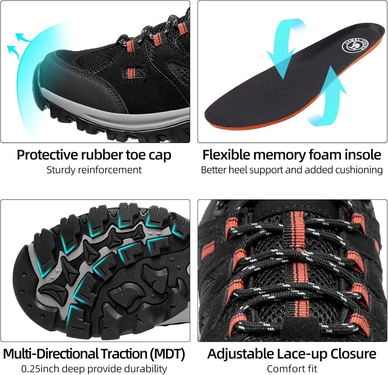 CAMELSPORTS Mens Hiking Shoes Low Top Walking Hiking Shoes for Men Outdoor Ankle Support Breathable Trekking Trails Shoes Hiking Sneakers Mens