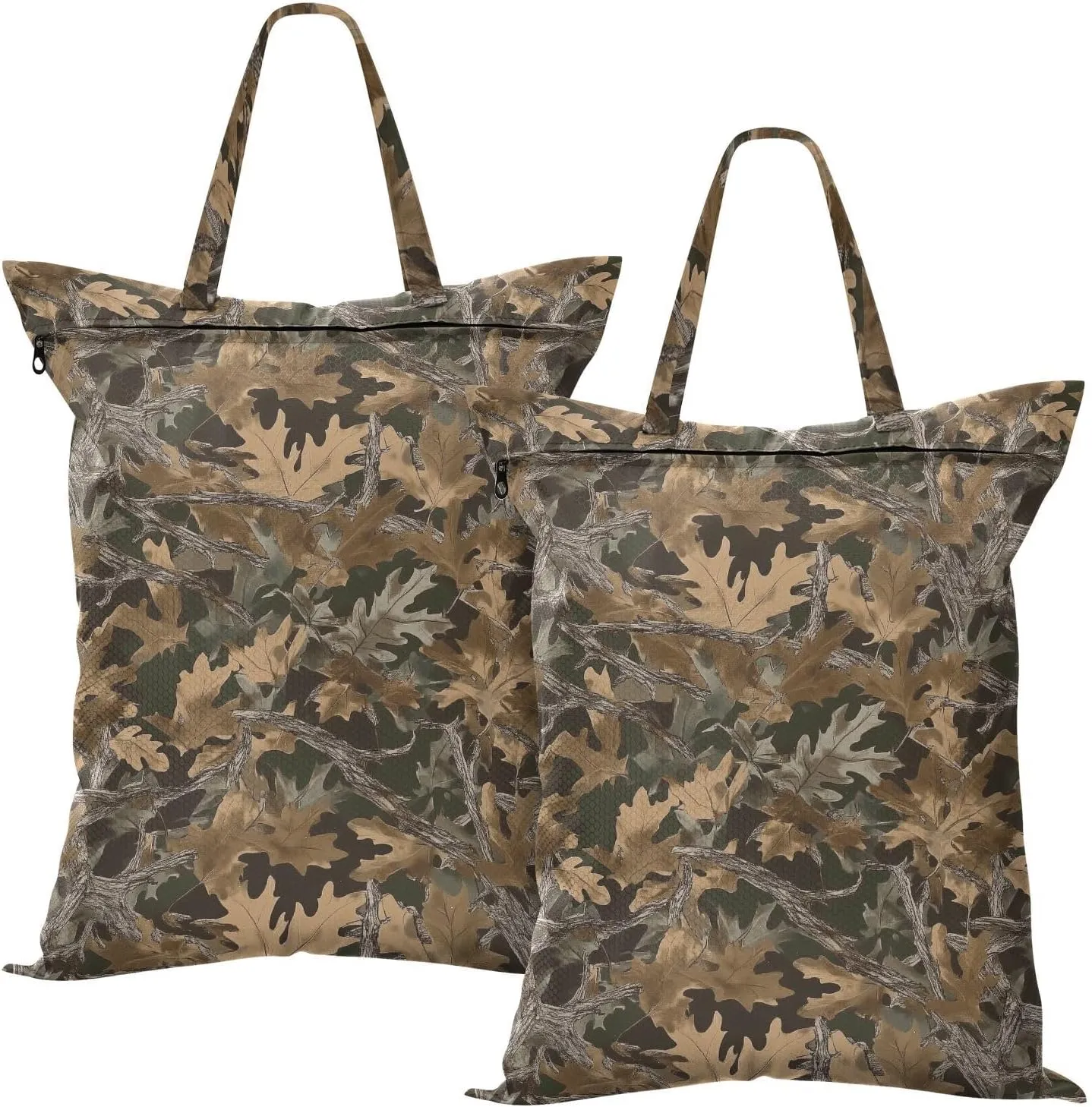 Camouflage with Oak Leaves Laundry Travel Bag Waterproof Wet Bags For Yoga Workout 2 PCS Dirty Clothes Traveling Bag With Handle