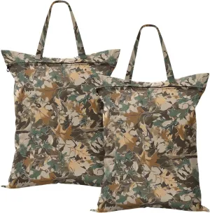 Camouflage with Oak Leaves Travel Laundry Bags Waterproof Dry Bags For Yoga Workout 2 Pack Dirty Clothes Traveling Bag With Handle
