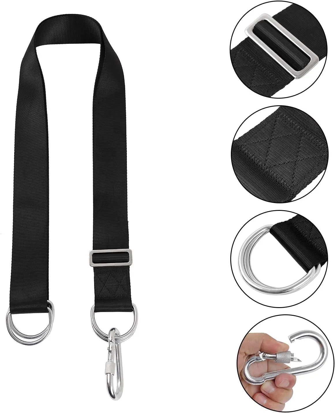Camping Hammock (6FT) x 2 Tree Swing Straps Hanging kit 4 D-Ring,Extra Long Strap with 2 Heavy Duty Safety Lock Carabiner Hooks for Kids-2 Pack(Black)