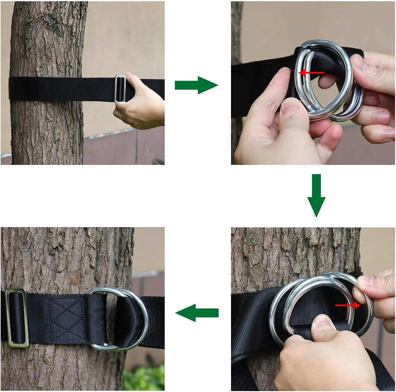 Camping Hammock (6FT) x 2 Tree Swing Straps Hanging kit 4 D-Ring,Extra Long Strap with 2 Heavy Duty Safety Lock Carabiner Hooks for Kids-2 Pack(Black)