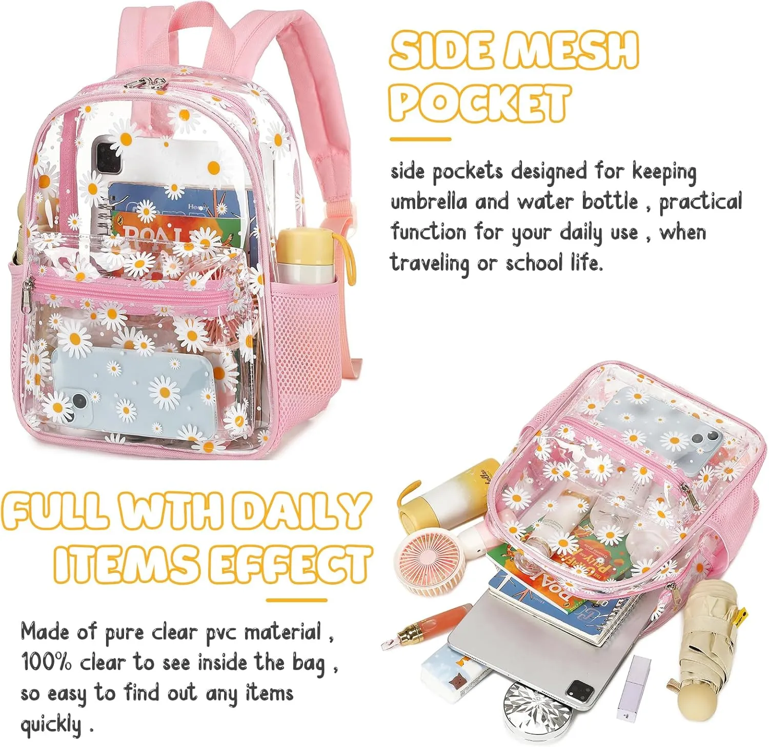 CAMTOP Clear Backpack for Stadium Events Approved 12x6x12 Small Clear Bag Mini Backpacks Purse for festival Concert Work