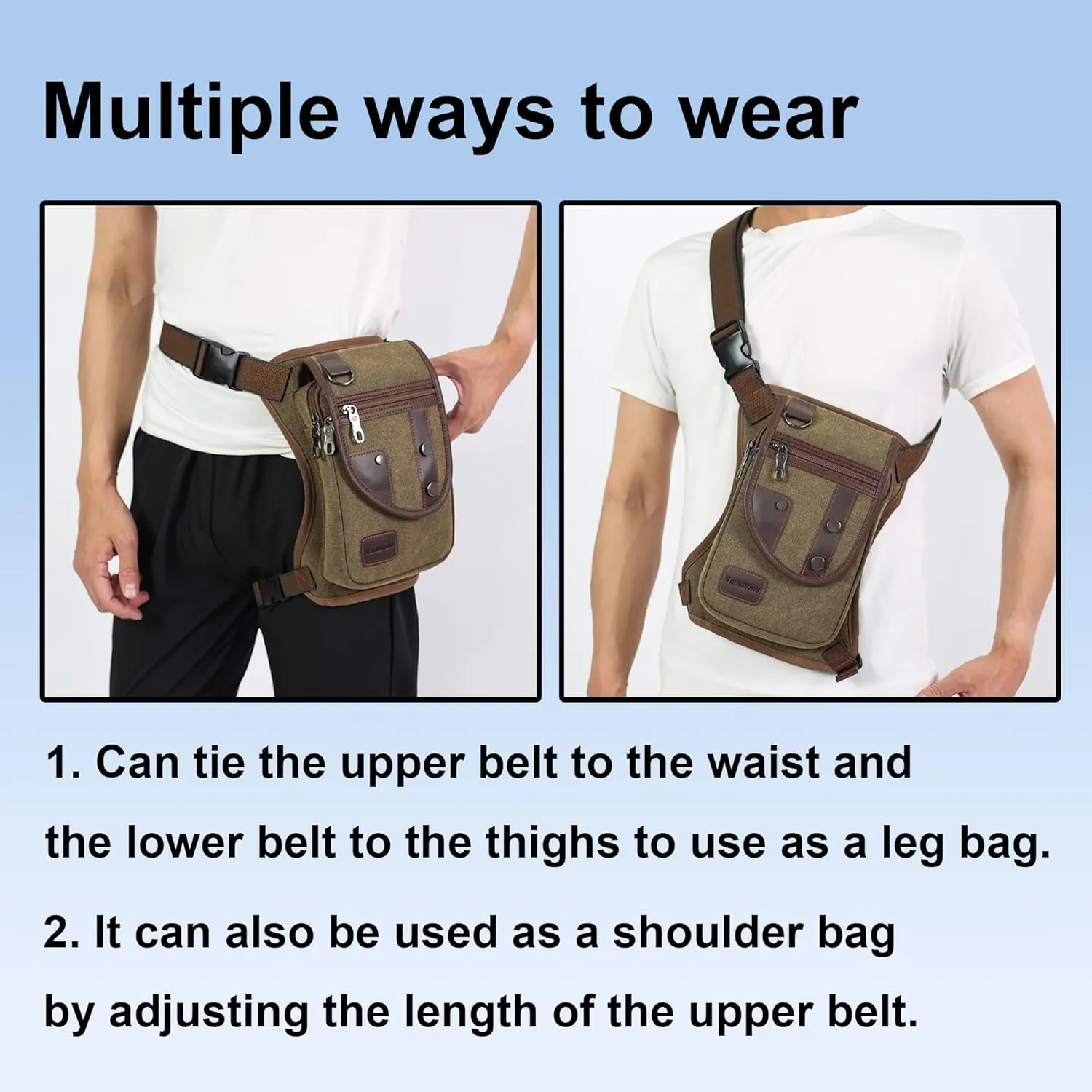 Canvas Drop Leg Bag for Men Women Thigh Fashion Motorcycle Leg Holster Hiking Waist Bag Pouch Military Tactical Fanny Pack Hip Drop Leg Pouch for Men Women Outdoor Brown