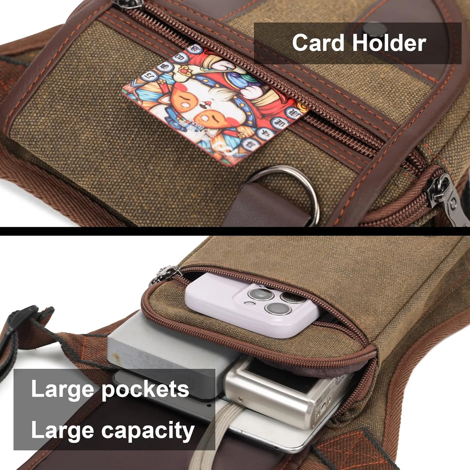 Canvas Drop Leg Bag for Men Women Thigh Fashion Motorcycle Leg Holster Hiking Waist Bag Pouch Military Tactical Fanny Pack Hip Drop Leg Pouch for Men Women Outdoor Brown
