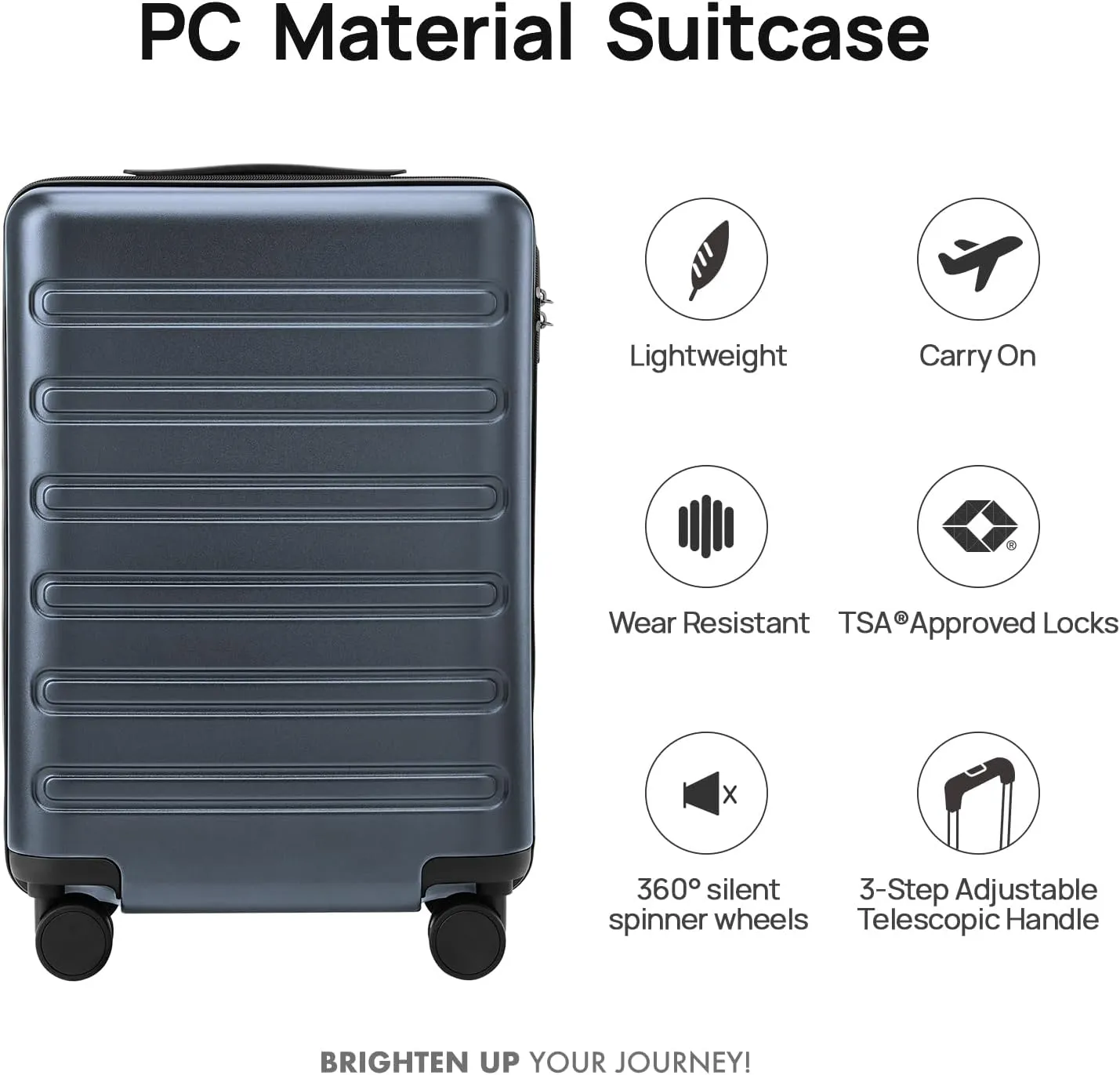 Carry on Luggage 22 X 14 X 9 Airline Approved, 20 Inch Luggage for 3-5 Days Travel, Double Spinner Wheels, 100% Hardshell PC, TSA Lock (Dark gray, Carry-on-38L-20)