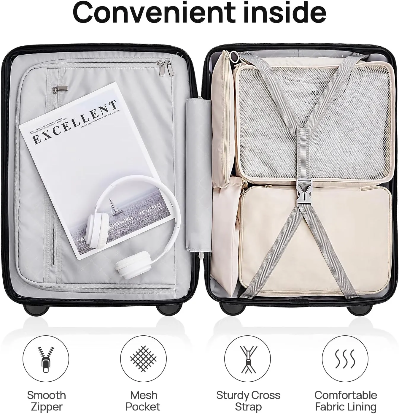 Carry on Luggage 22 X 14 X 9 Airline Approved, 20 Inch Luggage for 3-5 Days Travel, Double Spinner Wheels, 100% Hardshell PC, TSA Lock (Dark gray, Carry-on-38L-20)