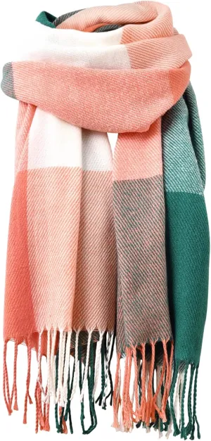 Cashmere Winter Shawl - Classic Plaid Tartan, Large Tassel Scarf for Women