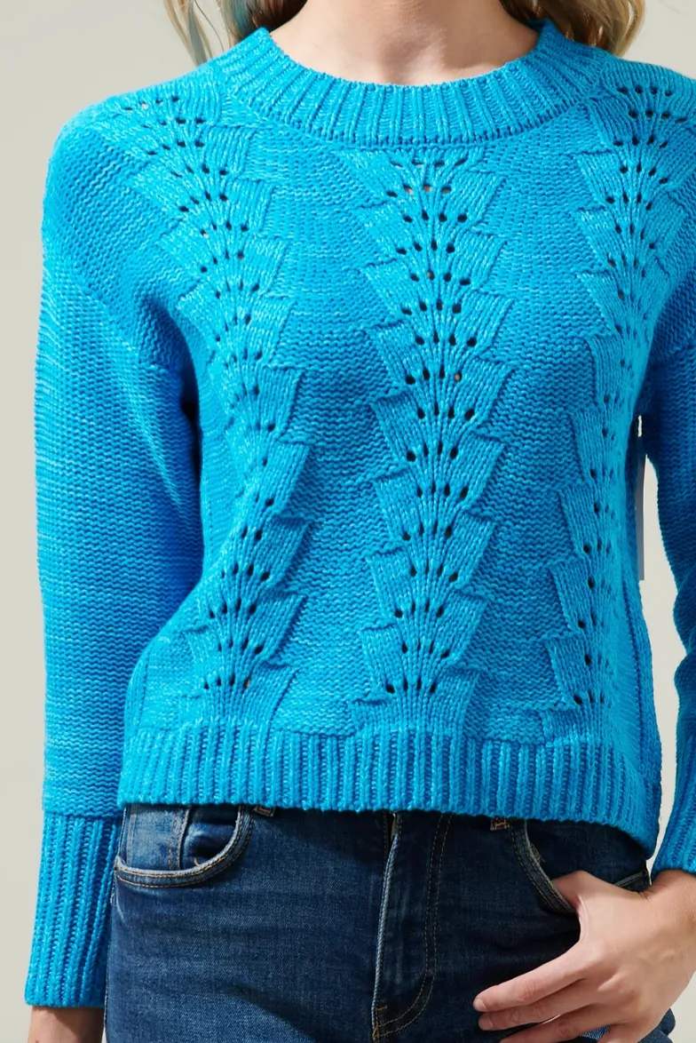 Cerulean Blue Pointelle Sweater