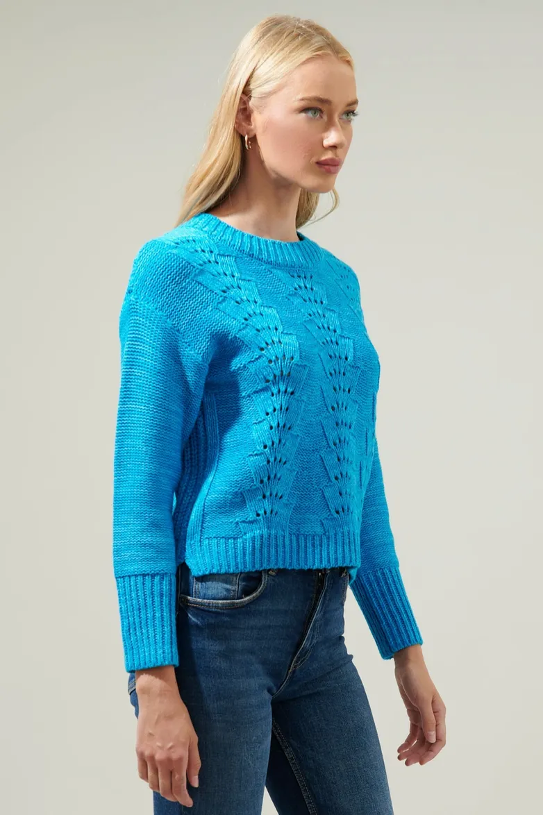 Cerulean Blue Pointelle Sweater