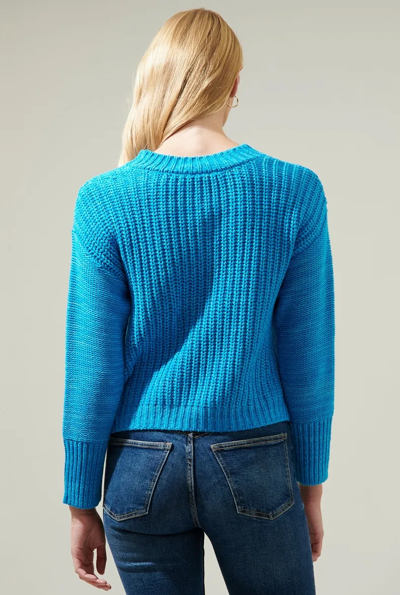 Cerulean Blue Pointelle Sweater