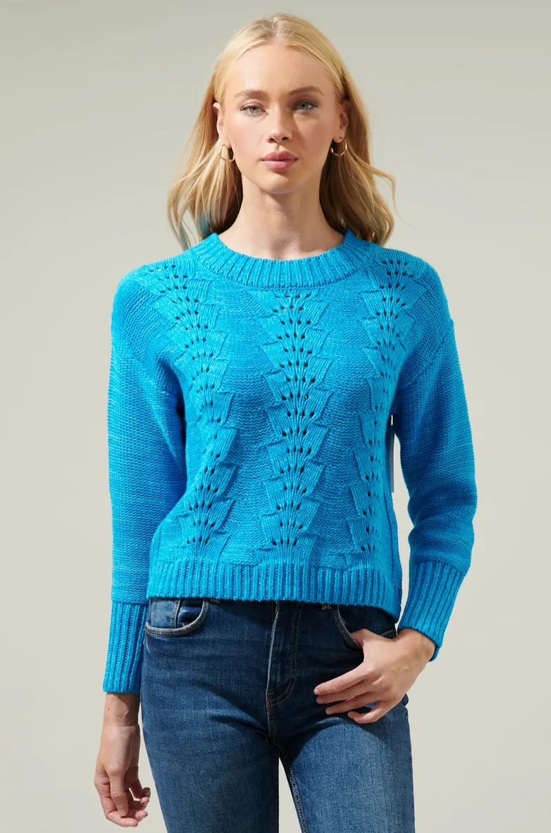 Cerulean Blue Pointelle Sweater