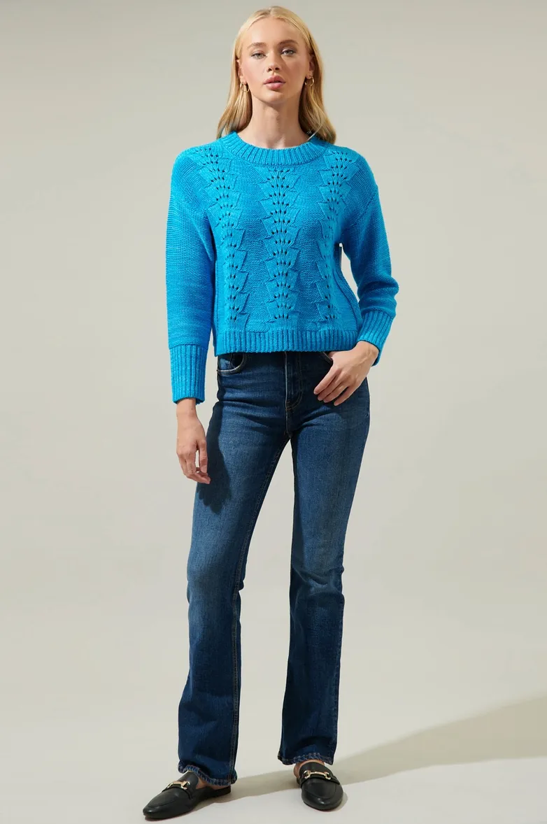 Cerulean Blue Pointelle Sweater